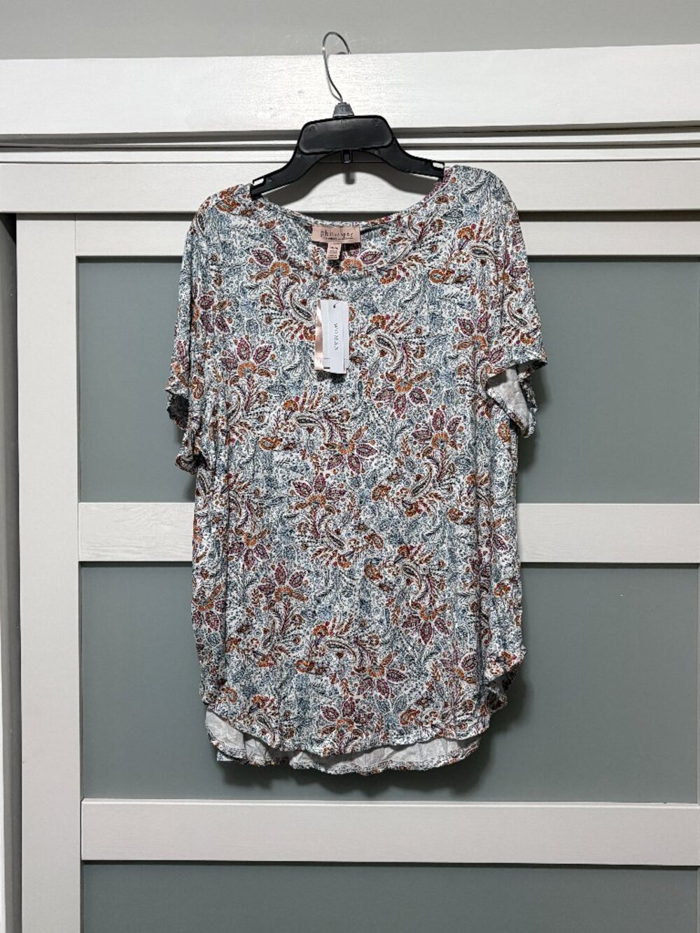 Philosophy Woman Republic Clothing Shirt Paisley Print 1X  S/S Soft NWT